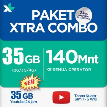 Paket Data XL Xtra Combo - Xtra Combo 70GB All=35GB+35GB Youtube+90Menit AllOp 24Jam 30Hr